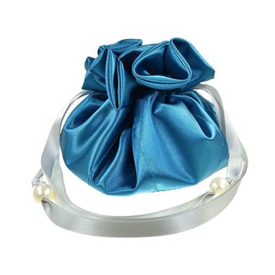 China Attractive Customized Brown Blue Small Holographic Logo Satin Travel Jewelry Package Bags Pouch With Drawstring Ribbon For Pearl Earring for sale