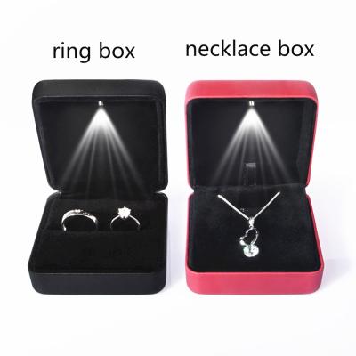 China Custom Attractive Cheap Fancy Pendant Velvet Necklace Gift Packaging Jewelry Luxury Plastic Jewelry Box Ring With Led Light For Bracelet for sale