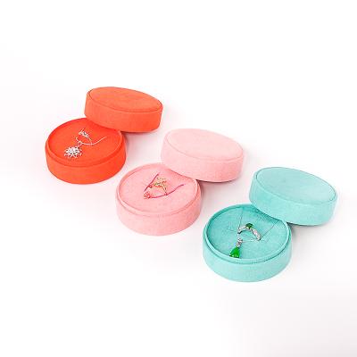 China Wholesale Attractive Dark Red Round Jewelry Box Love Ring Flannel Box Baby Blue Purple Earrings Jewelry Packaging With Foam Insert Velvet for sale