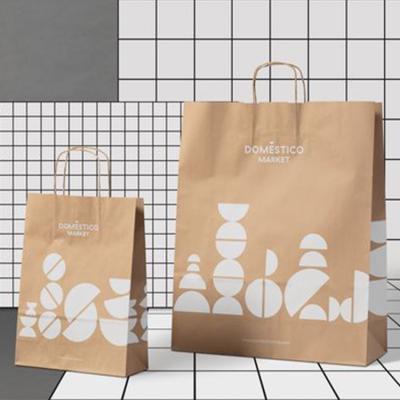 China Recycled Materials Bread Pizza Restaurant Custom Printed Fast Food Take Away White Brown Kraft Paper Bags Take Away Carrier With Handle For Take Out for sale