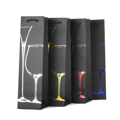 China Recycled Materials Customized Logo Matte Black Wine Alcohol Beer Drink Bottle Gift Packaging Paper Boxes And Bags With Ribbon For Keepsake Wedding for sale