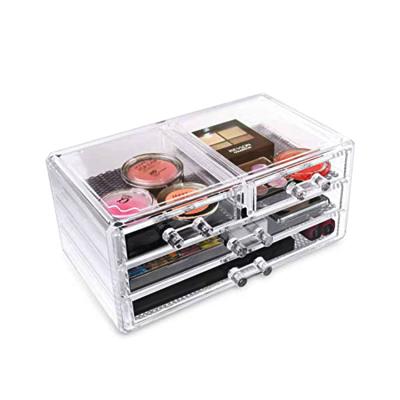 China New Custom Attractive Transparent Acrylic Makeup Storage Jewelry Ring Display Stand Velvet Holder Case Organizer Cosmetic Box With 2 Drawer for sale