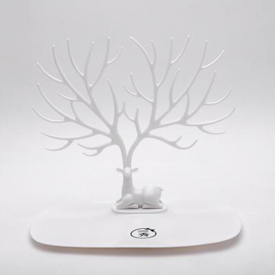 China Wholesale Morden Earrings Necklace Ring Hanger Organizer Stretch White Deer Tree To Shape Cheap Plastic Jewelry Set Holder Display Tray for sale