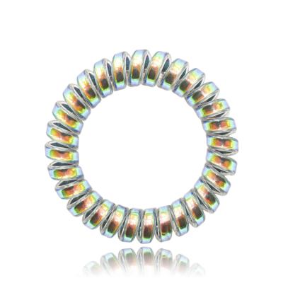 China Shiny Hair Ring Phone Cord Hair Ties Fashion Hair Holographic Spiral Ties for sale