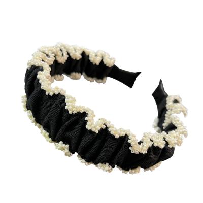 China Sparkly white beaded headband women full pearl soft custom top girls headband bling fashion kids headband for sale