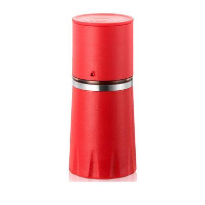 China Stocked OEM Design Manual Black And Red PP Body Stainless Steel Plastic Single Serve Grinder Coffee Maker for sale