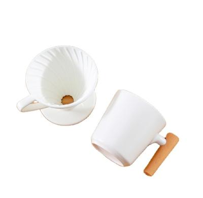 China Viable factory wholesale china pour over v60 coffee filter with wood handle spill over filter cup and set ceramic mug for sale