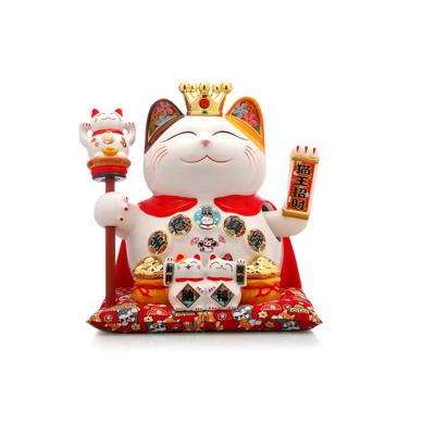 China Japan Large Size Ceramic Prosperous Business Electric 14 Inch Maneki Neko Lucky Cat With Pointing Finger Cat for sale