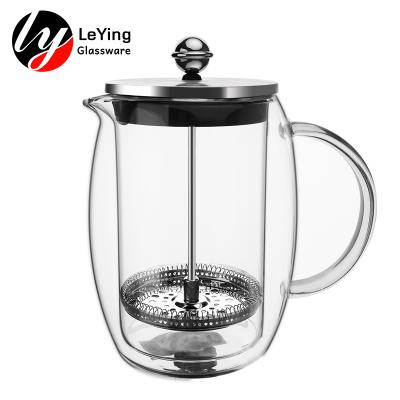 China New Design Sustainable Double Wall Press Borosilicate Glass Tea Press Coffee French Press for sale