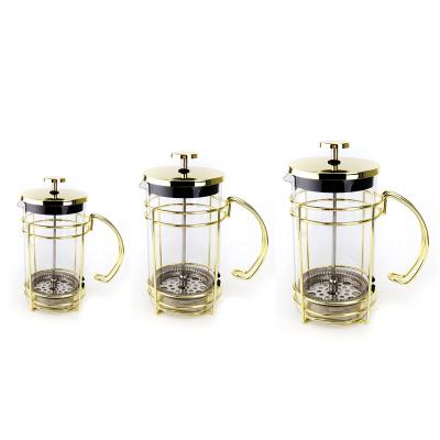 China Factory Supply Glod Sustainable Iron Holder Heat Resistant Borosilicate Glass French Press for sale