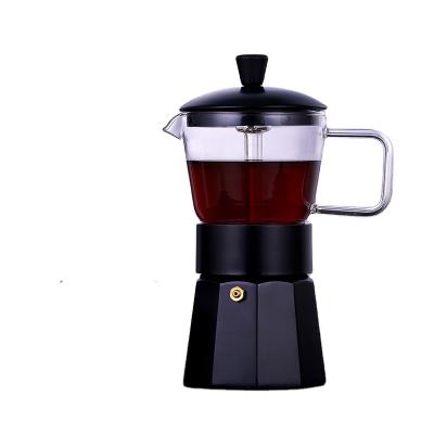 China 2020 New Design Clear Glass Moka Pot Espresso Aluminum Coffee Maker Viable And Color Painting Material for sale