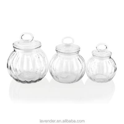 China Factory Price Free Sample Wholesale Clear Pumpkin Shape Stocked Glass Jar for sale