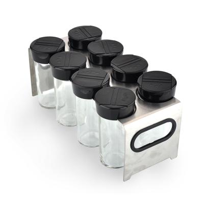 China Wholesale 8pcs Kitchen Viable Metal Tin Shaker Glass Spice Jar With Cork for sale