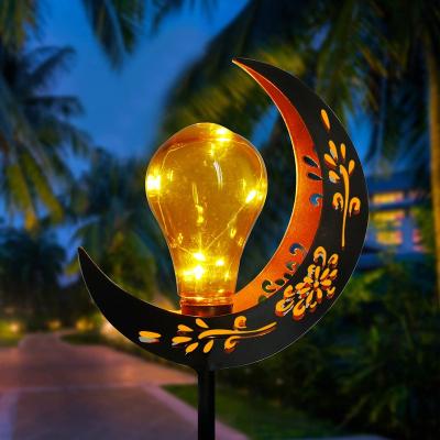 China Moon Solar Garden Stake Lights Solar Moon Garden Lights Warm Moon White Garden Metal Lights Bulb Solar Pathway Stake Lights for sale