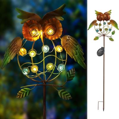 China Owl Solar Garden Lights Hot Sale Metal Stake Lights Outdoor Solar Powered Metal OWL LED Decorative Solar Garden Lights for sale