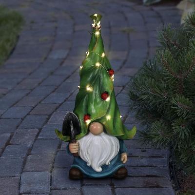 China Spring Garden Gnome Solar Lights Spring Yard Art Decoration Outdoor Solar Garden Resin Gnome Lights Ornaments for sale