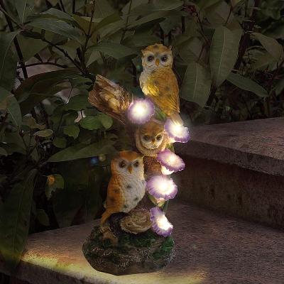 China Outdoor Solar Powered Animal Lights Owl Art Solar Lawn Decoration Lights Garden Owl Art Solar Lawn Lights Resin Garden for sale