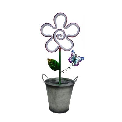 China Garden Solar Flower Lamp Tabeltop Flower Lamp Metal Table Flower Pot Art Waterproof Solar Garden Lights for sale