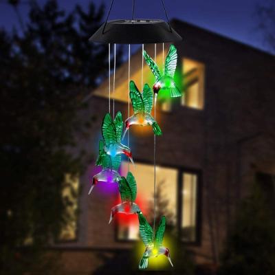 China LED Wind Chime Garden Decoration Hummingbird Solar Hummingbird Solar Wind Chime Hanging Solar Lights for sale