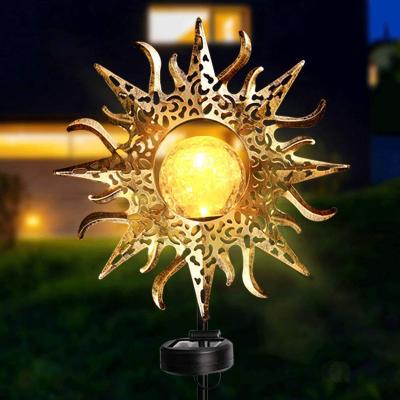 China Solar Sun Lights Metal Solar Garden Stakes Solar Sun Lights Outdoor Decorative Waterproof Metal Solar Stakes Where Lights Garden Art LED Lights for sale