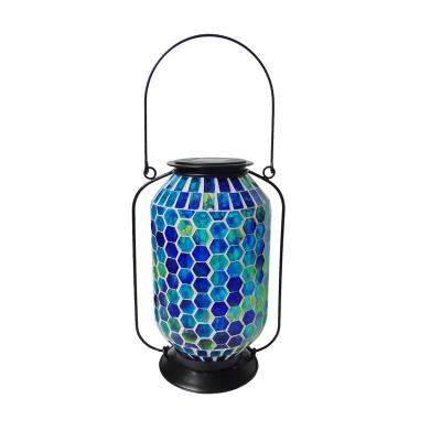 China Outdoor Hanging Outdoor Hanging Lantern Mosaic Glass Solar Lantern Table Solar Powered Lamps for sale