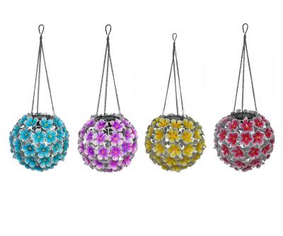 China Metal Lit Solar Garden Hydrangea Flower Ball Hanging Metal Lit Flowers Outdor Garden Solar Led Lights for sale