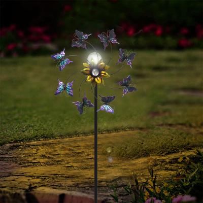 China Metal Butterfly Solar Garden Windmill Stake Pattern Outdoor Windmill Butterfly Metal Solar Wind Spinner Waterproof Stake Lights for sale