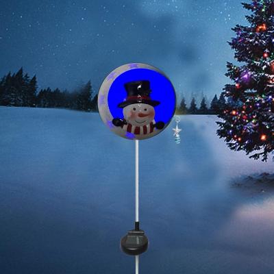 China Christmas Ornament Solar Snowman Lights Christmas Decoration Lights Metal Snowman Stake Solar Outdoor Holiday Light for sale