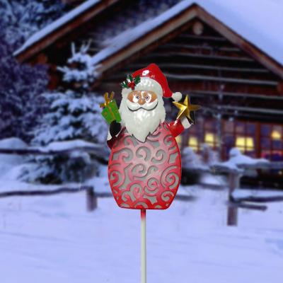 China Solar Metal Santa Yard Stakes Santa Christmas Garden Stake Decoration Lighte Winter Solar Christmast Yard Stakes for sale