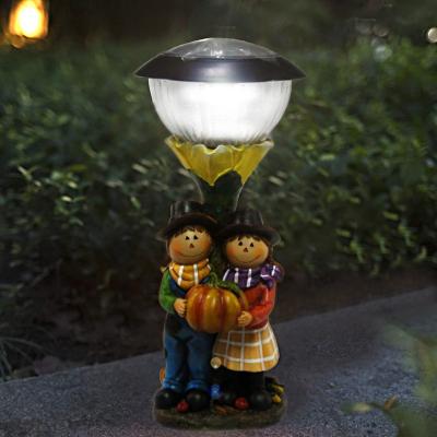 China Solar Scarecrow Figurine Resin Harvest Resin Scarecrow Lights Solar Light For Decoration Solar Powered 1pc LED 15 White Lights Autumn Harvest Festival Home And Garden for sale