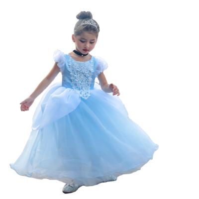 China High End Washable Blue Princess Dress Girls Cosplay Lace Dress Cinderella Fancy Party Dresses Baby Kids Fashion for sale