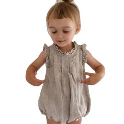 China Popular Hot Sale Summer Babies Romper Ruffle Kids Baby Rompers Sleeveless Solid Canvas Clothes for sale