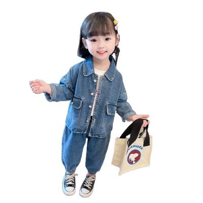 China Autumn Casual Baby Girls Clothing 2021 casual sets long sleeve denim outfits pants 2pcs child girls clothing set for sale