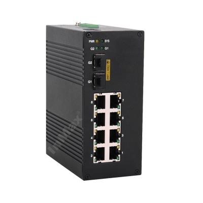 China Industrial Security System 10 Port 10/100/1000M IP40 24V Din Rail Gigabit Ethernet Network Switch for sale