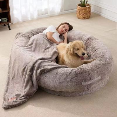 China Removable Cover New Large Bean Bag Bed for Humans Faux Fur Nest Lazy Sofa Soft Sleep Pet Beds Winter Warm Nap Nest BeanBag Dog Bed Human for sale