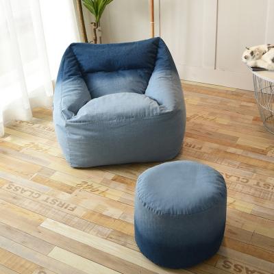 China Removable Cover Fashion Denim Blue Soft Canvas Beads Gaming Bean Bag Sofa Chair Custom Wholesale Foam Stuffed Lounger for sale