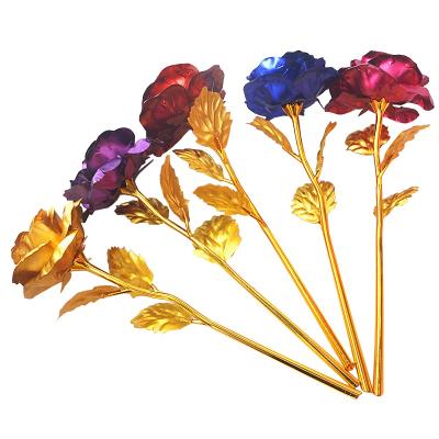 China Beautiful Flower FL1016 Rose Flowers For Valentine's Day Gift Artificial Wholesale Colorful Artificial 24K Gold Foil for sale