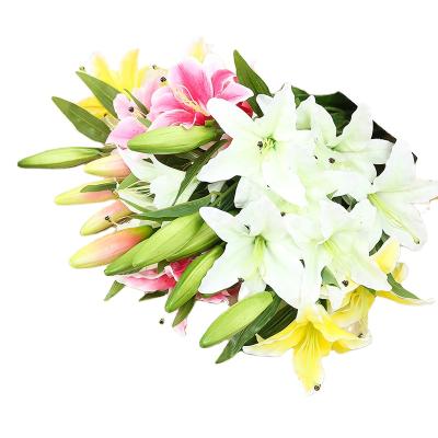 China Lily Flowers Printing Real Touch 3D Latex Plant Touch FL4401 Silk Flowers Natural Wholesale Artificial Home Decoration for sale