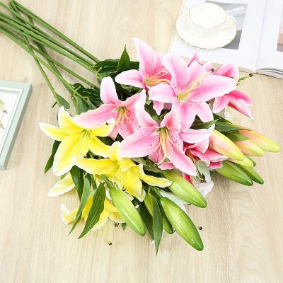 China Wholesale Natural White Lilies Home Decorative Rose Artificial Flower Plant Decoration Wedding Touch FL4401 for sale