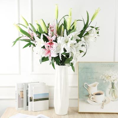 China Natural Wholesale Home Decorative White Lilies Rose Artificial Flower Plant Decoration Wedding Touch FL4402 for sale