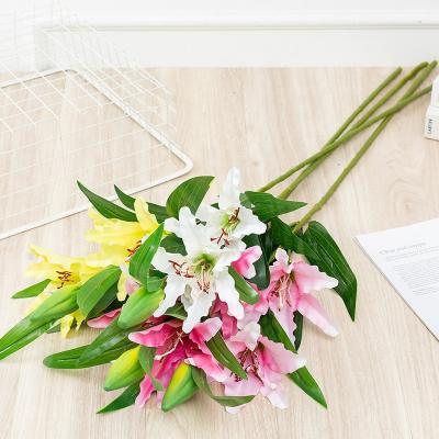 China FL4402 Natural High Quality Handmade White Pink Artificial Touch Lilies Flower Real Touch Lily For Wedding Home Decor Single Stem for sale