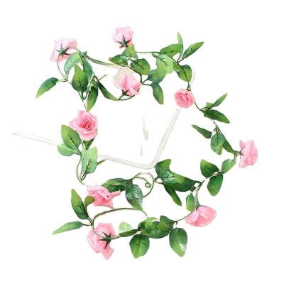 China Beautiful Colorful Artificial Flower FV1002 Rose Garland Artificial Rose Vine With Green Leaves Flower Garland For Home Wedding for sale