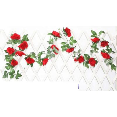 China Beautiful Colorful Artificial Flower FV1003 Rose Garland Artificial Rose Vine With Green Leaves Flower Garland For Home Wedding for sale