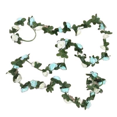 China Beautiful Colorful Artificial Flower FV1004 Rose Garland Artificial Rose Vine With Green Leaves Flower Garland For Home Wedding for sale