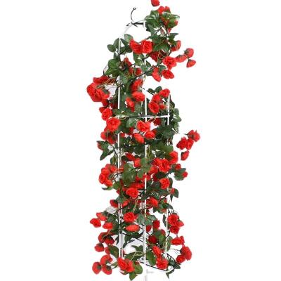 China Beautiful Colorful Artificial Flower FV1005 Rose Garland Artificial Rose Vine With Green Leaves Flower Garland For Home Wedding for sale