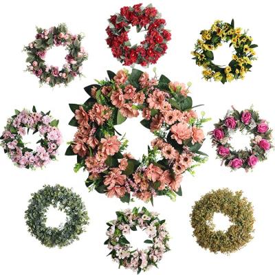 China Wholesale Beautiful Colorful Artificial Flower Wedding Decor Rose Sunflower Eucalyptus Wreath Garland Christmas Flower WH1003 Decorative for sale