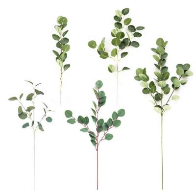 China PL1007 Natural Wholesale Real Touch Real Touch PU Artificial Eucalyptus Leaves Silver Dollar Eucalyptus Stem For Wedding Decoration for sale