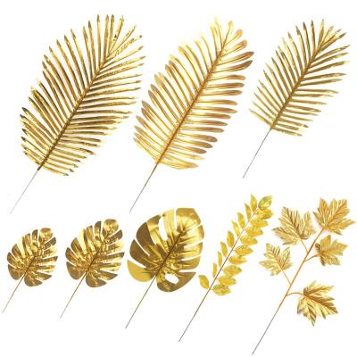 China Real Touch PL1005 Tropical Gold Monstera Leaves Wedding Decoration Palm Plants Turtle Faux Leaves Natural Artificial Silk Eucalyptus Leaf for sale