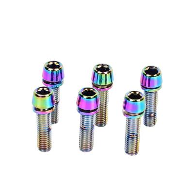 China Durable Steel Titanium Plated Screw Bolt With M5*18mm Gasket For Bicycle Stem And Handlebar Rainbow Screws 6pcs for sale