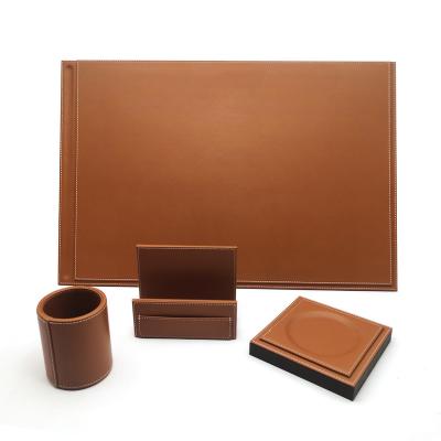 China Luxury Handcrafted Eco-Friendly/Handmade/Waterproof Organizer Gift Set Leather Mat Pad Pen Stand Stationary VIP Office Leather Desk for sale